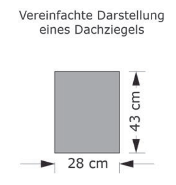 Vereinfachte Darstellung eines Dachziegels mit den Maßen 28 cm × 43 cm
